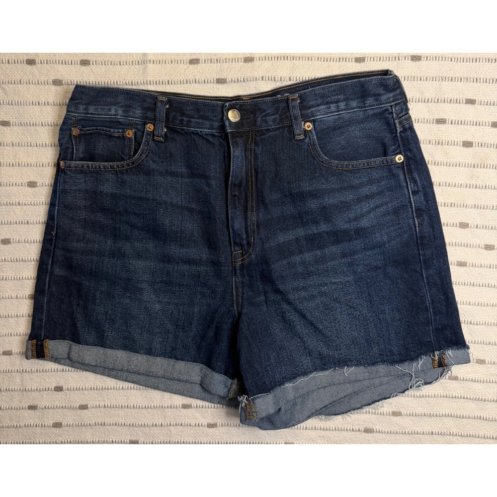American Eagle Outfitters Dark Wash High Waisted Raw Hem Denim Shorts Womens 12